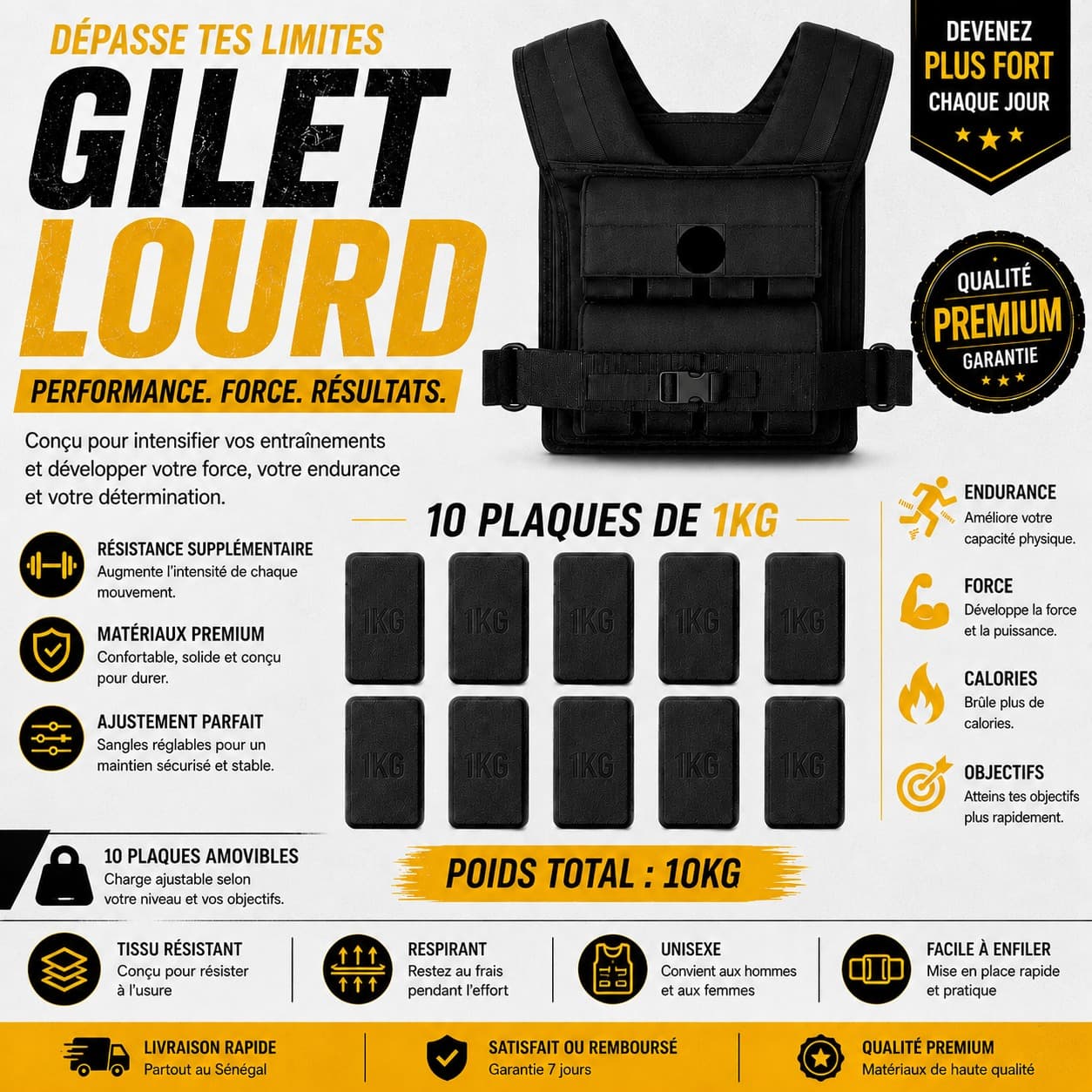 Gilet lesté réglable – 10 kg