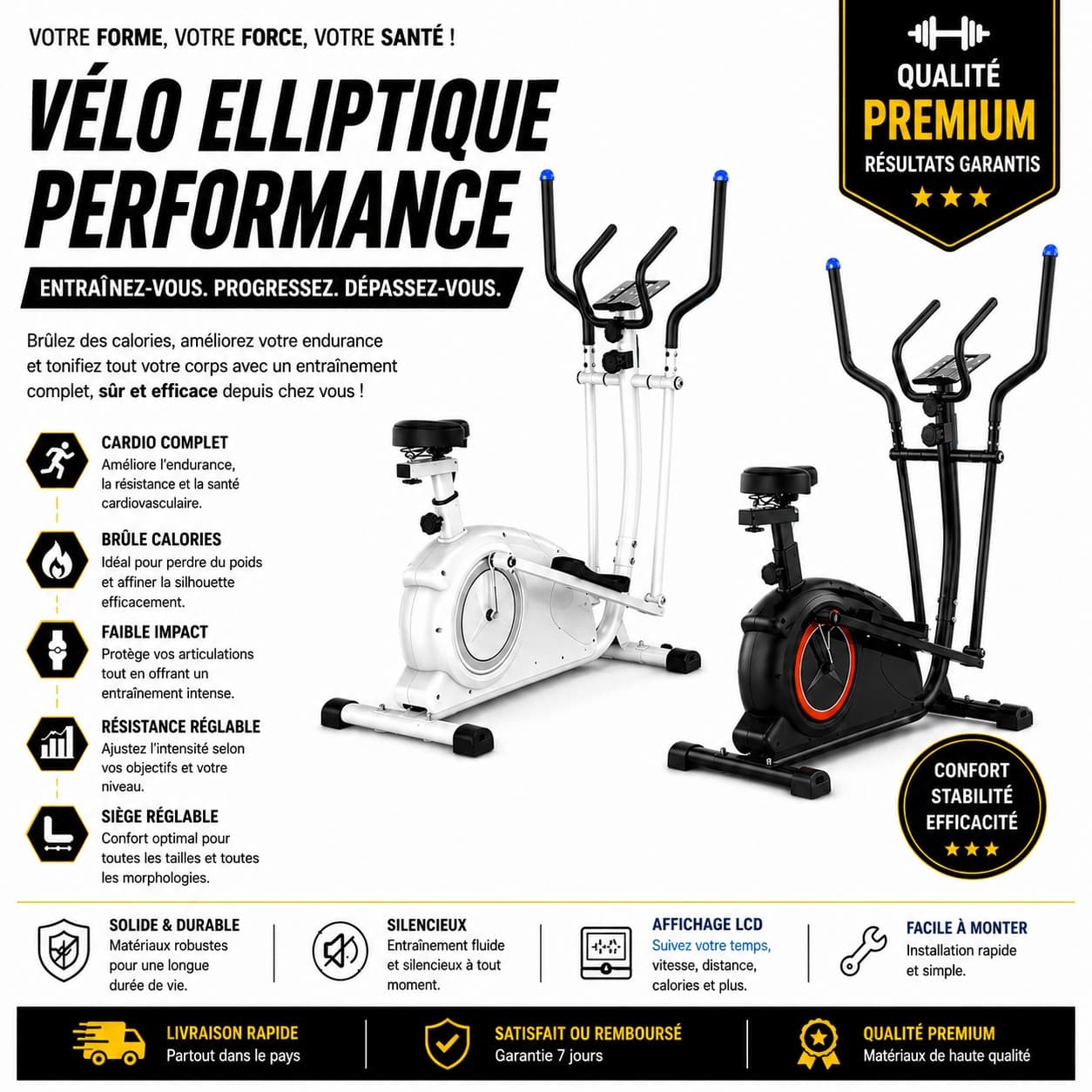 Vélo elliptique multifonction avec siège – Cardio & Fitness